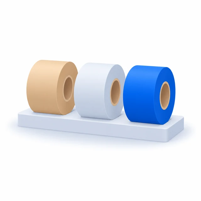 Three ribbon rolls in a row, increasing in depth of colour