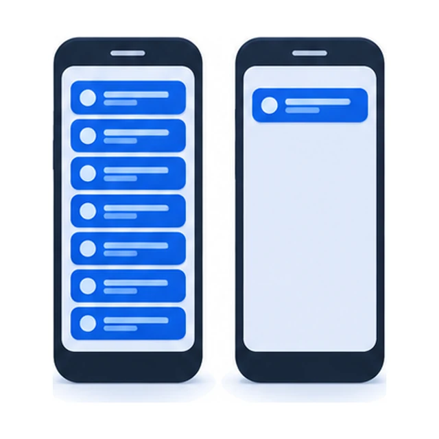 Two phones: one screen crowded with alerts, the other empty but for a single one