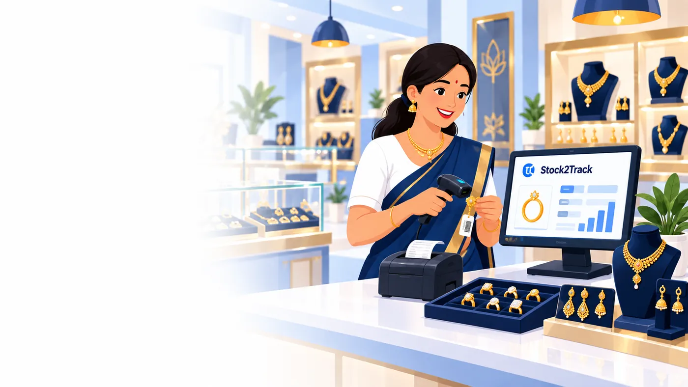 Illustration of Stock2Track at the counter of a jewellery business